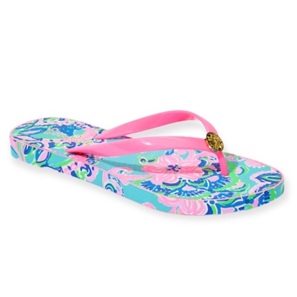 LILLY PULITZER Flip Flop Blue Horizon Jungle Sunrise Pool Shoe Sandal NWT - Picture 4 of 8